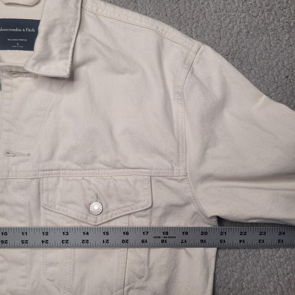 Abercrombie & Fitch White/ Cream Denim Oversized Relaxed Stretch Jean Jacket - Picture 6 of 8
